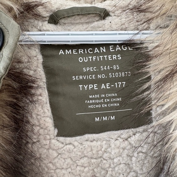 American Eagle Olive Green Faux Fur Trim Parka Jacket M - Picture 3 of 5
